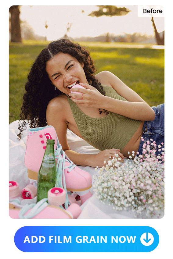 a woman's original picture and picture applied with grain effect of Vivid Glam